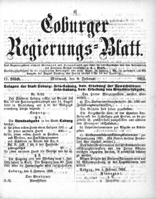 Coburger Regierungsblatt (Coburger Regierungs-Blatt) Mittwoch 8. Februar 1922