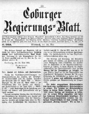 Coburger Regierungsblatt (Coburger Regierungs-Blatt) Mittwoch 24. Mai 1922