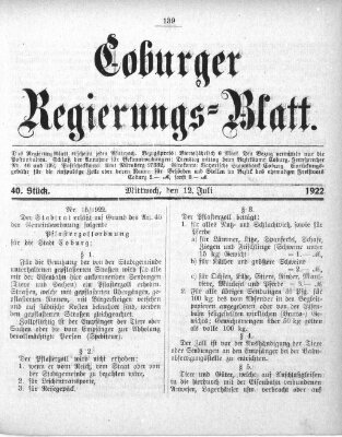 Coburger Regierungsblatt (Coburger Regierungs-Blatt) Mittwoch 12. Juli 1922