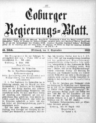 Coburger Regierungsblatt (Coburger Regierungs-Blatt) Mittwoch 6. September 1922