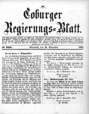 Coburger Regierungsblatt (Coburger Regierungs-Blatt) Mittwoch 22. November 1922