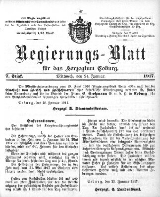 Regierungs-Blatt für das Herzogtum Coburg (Coburger Regierungs-Blatt) Mittwoch 24. Januar 1917