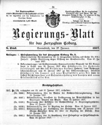 Regierungs-Blatt für das Herzogtum Coburg (Coburger Regierungs-Blatt) Samstag 27. Januar 1917