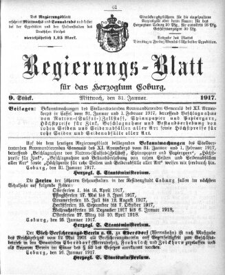 Regierungs-Blatt für das Herzogtum Coburg (Coburger Regierungs-Blatt) Mittwoch 31. Januar 1917