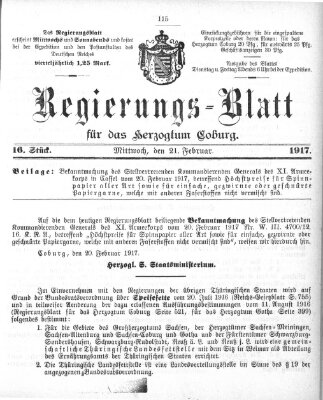 Regierungs-Blatt für das Herzogtum Coburg (Coburger Regierungs-Blatt) Mittwoch 21. Februar 1917