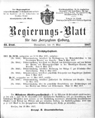 Regierungs-Blatt für das Herzogtum Coburg (Coburger Regierungs-Blatt) Samstag 19. Mai 1917