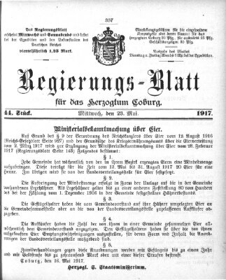 Regierungs-Blatt für das Herzogtum Coburg (Coburger Regierungs-Blatt) Mittwoch 23. Mai 1917