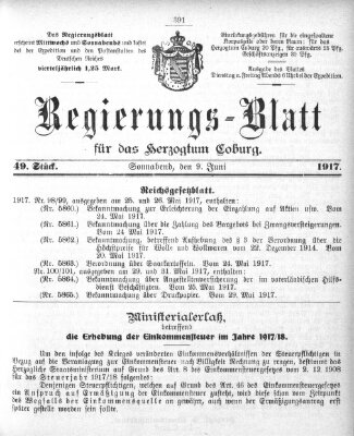 Regierungs-Blatt für das Herzogtum Coburg (Coburger Regierungs-Blatt) Samstag 9. Juni 1917