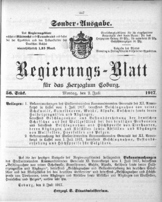 Regierungs-Blatt für das Herzogtum Coburg (Coburger Regierungs-Blatt) Montag 2. Juli 1917