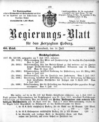 Regierungs-Blatt für das Herzogtum Coburg (Coburger Regierungs-Blatt) Samstag 14. Juli 1917