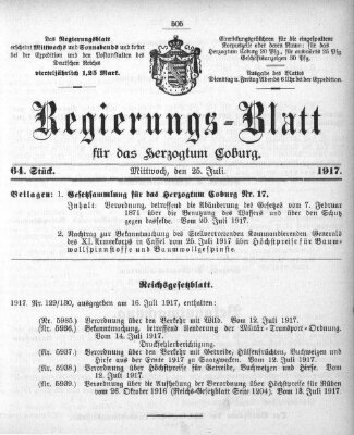 Regierungs-Blatt für das Herzogtum Coburg (Coburger Regierungs-Blatt) Mittwoch 25. Juli 1917