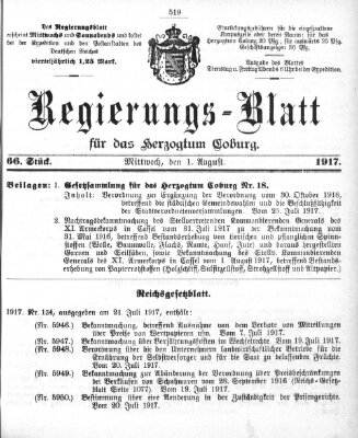 Regierungs-Blatt für das Herzogtum Coburg (Coburger Regierungs-Blatt) Mittwoch 1. August 1917