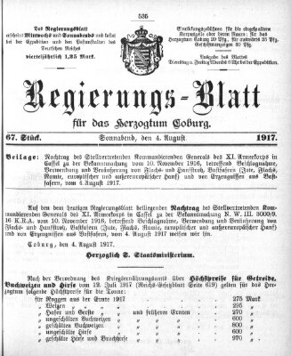 Regierungs-Blatt für das Herzogtum Coburg (Coburger Regierungs-Blatt) Samstag 4. August 1917