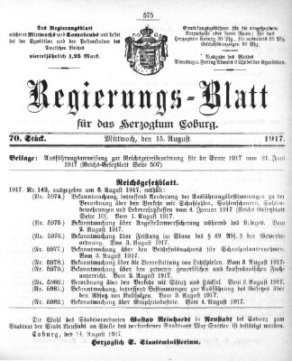 Regierungs-Blatt für das Herzogtum Coburg (Coburger Regierungs-Blatt) Mittwoch 15. August 1917