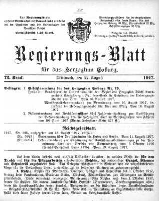 Regierungs-Blatt für das Herzogtum Coburg (Coburger Regierungs-Blatt) Mittwoch 22. August 1917