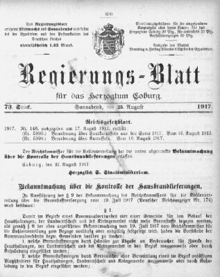 Regierungs-Blatt für das Herzogtum Coburg (Coburger Regierungs-Blatt) Samstag 25. August 1917