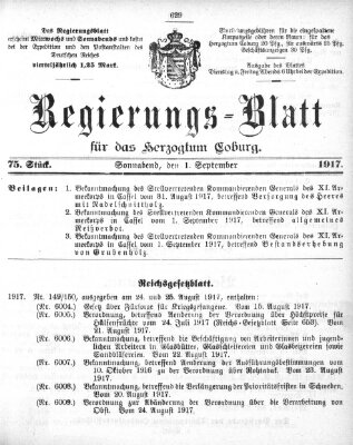 Regierungs-Blatt für das Herzogtum Coburg (Coburger Regierungs-Blatt) Samstag 1. September 1917