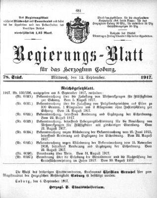 Regierungs-Blatt für das Herzogtum Coburg (Coburger Regierungs-Blatt) Mittwoch 12. September 1917
