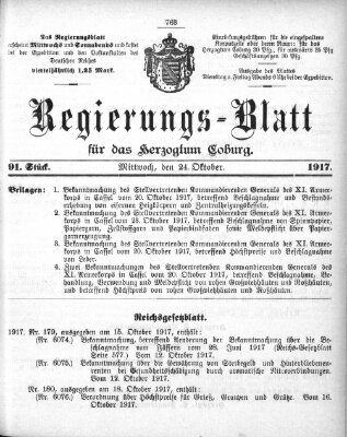 Regierungs-Blatt für das Herzogtum Coburg (Coburger Regierungs-Blatt) Mittwoch 24. Oktober 1917