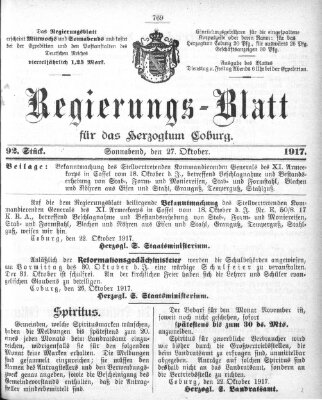 Regierungs-Blatt für das Herzogtum Coburg (Coburger Regierungs-Blatt) Samstag 27. Oktober 1917