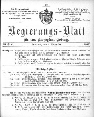 Regierungs-Blatt für das Herzogtum Coburg (Coburger Regierungs-Blatt) Mittwoch 7. November 1917