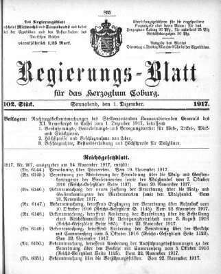 Regierungs-Blatt für das Herzogtum Coburg (Coburger Regierungs-Blatt) Samstag 1. Dezember 1917