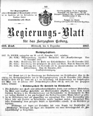 Regierungs-Blatt für das Herzogtum Coburg (Coburger Regierungs-Blatt) Mittwoch 5. Dezember 1917