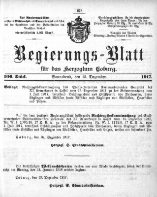 Regierungs-Blatt für das Herzogtum Coburg (Coburger Regierungs-Blatt) Samstag 15. Dezember 1917