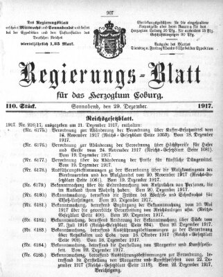 Regierungs-Blatt für das Herzogtum Coburg (Coburger Regierungs-Blatt) Samstag 29. Dezember 1917