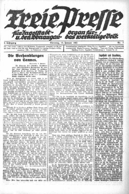 Freie Presse für Ingolstadt u. den Donaugau (Ingolstädter Anzeiger) Dienstag 10. Januar 1922