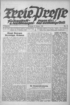 Freie Presse für Ingolstadt u. den Donaugau (Ingolstädter Anzeiger) Mittwoch 18. Januar 1922