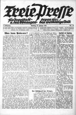 Freie Presse für Ingolstadt u. den Donaugau (Ingolstädter Anzeiger) Montag 23. Januar 1922