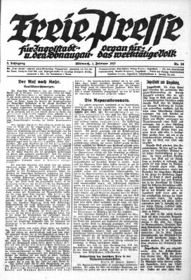 Freie Presse für Ingolstadt u. den Donaugau (Ingolstädter Anzeiger) Mittwoch 1. Februar 1922