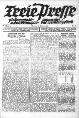 Freie Presse für Ingolstadt u. den Donaugau (Ingolstädter Anzeiger) Montag 13. Februar 1922