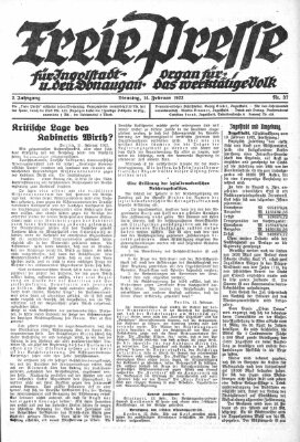 Freie Presse für Ingolstadt u. den Donaugau (Ingolstädter Anzeiger) Dienstag 14. Februar 1922