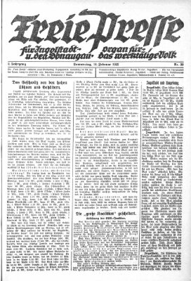 Freie Presse für Ingolstadt u. den Donaugau (Ingolstädter Anzeiger) Donnerstag 16. Februar 1922