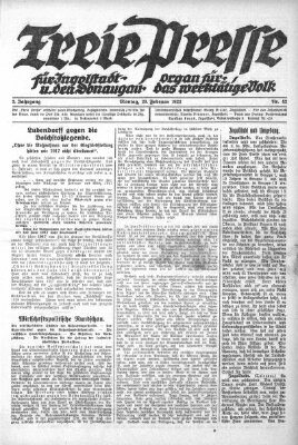 Freie Presse für Ingolstadt u. den Donaugau (Ingolstädter Anzeiger) Montag 20. Februar 1922