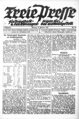 Freie Presse für Ingolstadt u. den Donaugau (Ingolstädter Anzeiger) Montag 27. Februar 1922