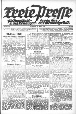 Freie Presse für Ingolstadt u. den Donaugau (Ingolstädter Anzeiger) Mittwoch 22. März 1922