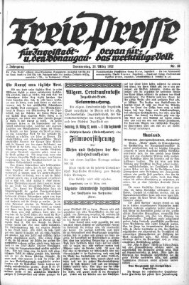 Freie Presse für Ingolstadt u. den Donaugau (Ingolstädter Anzeiger) Donnerstag 23. März 1922