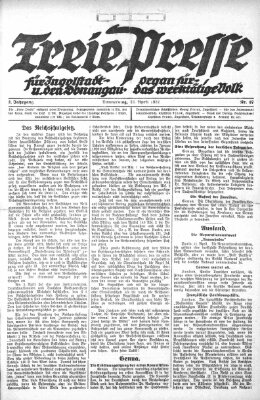 Freie Presse für Ingolstadt u. den Donaugau (Ingolstädter Anzeiger) Donnerstag 13. April 1922