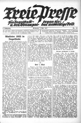 Freie Presse für Ingolstadt u. den Donaugau (Ingolstädter Anzeiger) Mittwoch 3. Mai 1922