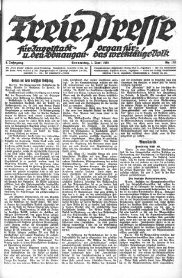 Freie Presse für Ingolstadt u. den Donaugau (Ingolstädter Anzeiger) Donnerstag 1. Juni 1922