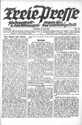 Freie Presse für Ingolstadt u. den Donaugau (Ingolstädter Anzeiger) Mittwoch 14. Juni 1922