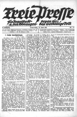 Freie Presse für Ingolstadt u. den Donaugau (Ingolstädter Anzeiger) Donnerstag 22. Juni 1922