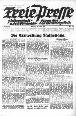 Freie Presse für Ingolstadt u. den Donaugau (Ingolstädter Anzeiger) Montag 26. Juni 1922