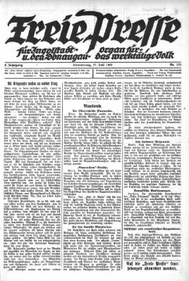 Freie Presse für Ingolstadt u. den Donaugau (Ingolstädter Anzeiger) Donnerstag 27. Juli 1922