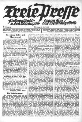 Freie Presse für Ingolstadt u. den Donaugau (Ingolstädter Anzeiger) Montag 31. Juli 1922