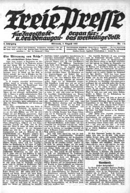 Freie Presse für Ingolstadt u. den Donaugau (Ingolstädter Anzeiger) Mittwoch 2. August 1922