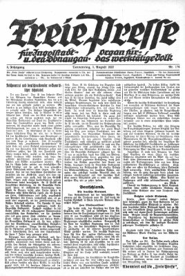 Freie Presse für Ingolstadt u. den Donaugau (Ingolstädter Anzeiger) Donnerstag 3. August 1922